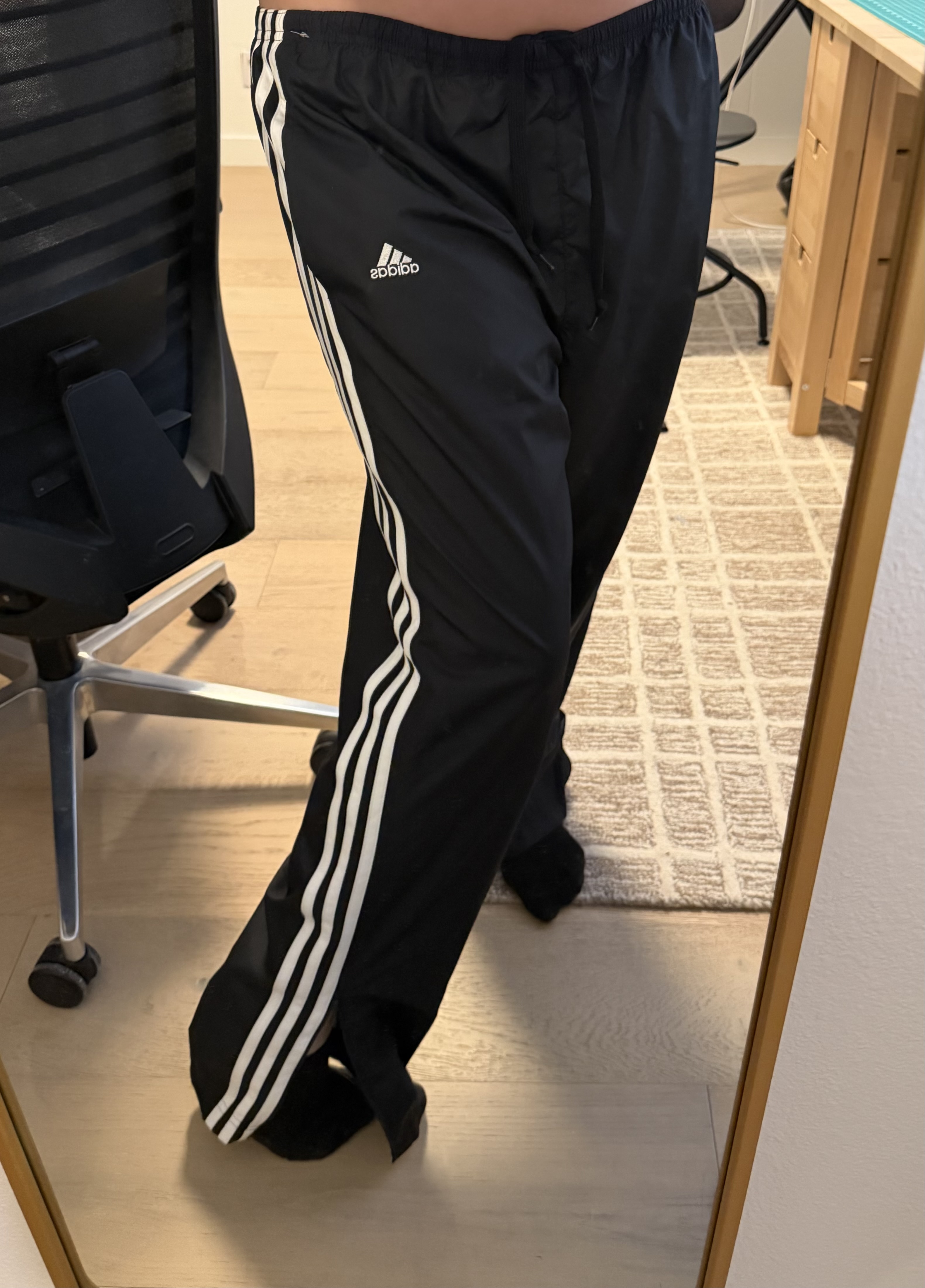 The Adidas sweatpants from the thrift store, before cutting